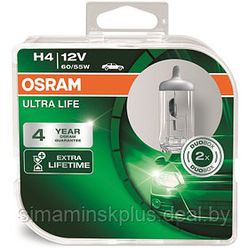 Лампа автомобильная Osram Ultra Life, H4, 12 В, 60/55 Вт, набор 2 шт, 64193ULT-HCB