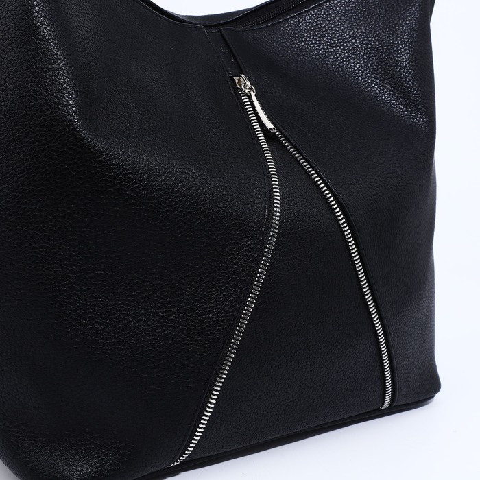 Сумка-мешок "Оливи" на молнии, наружный карман, цвет чёрный - фото 4 - id-p204281726