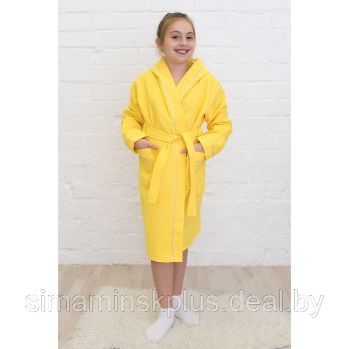 Халат для девочки, рост 152 см, лимонный, вафля - фото 1 - id-p204282076