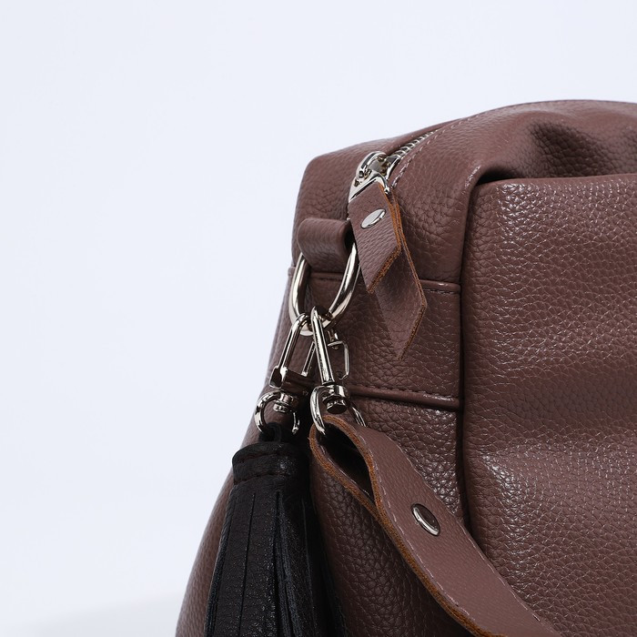 Сумка кросс-боди RICHET на молнии, наружный карман, 2 длинных ремня, цвет коричневый - фото 4 - id-p204281351