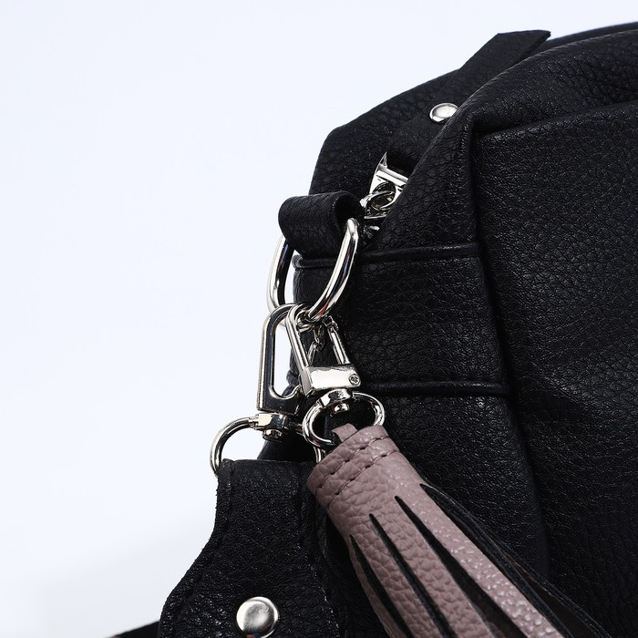 Сумка кросс-боди RICHET на молнии, наружный карман, 2 длинных ремня, цвет чёрный - фото 4 - id-p204281352