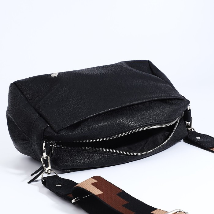 Сумка кросс-боди RICHET на молнии, наружный карман, 2 длинных ремня, цвет чёрный - фото 7 - id-p204281352