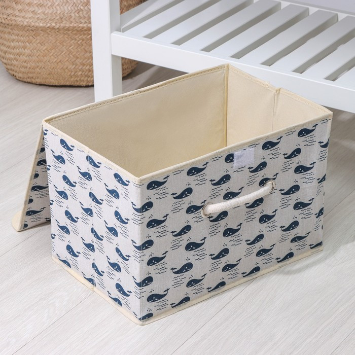 Короб стеллажный для хранения с крышкой «Киты», 37×26×24 см, цвет белый - фото 4 - id-p204286452