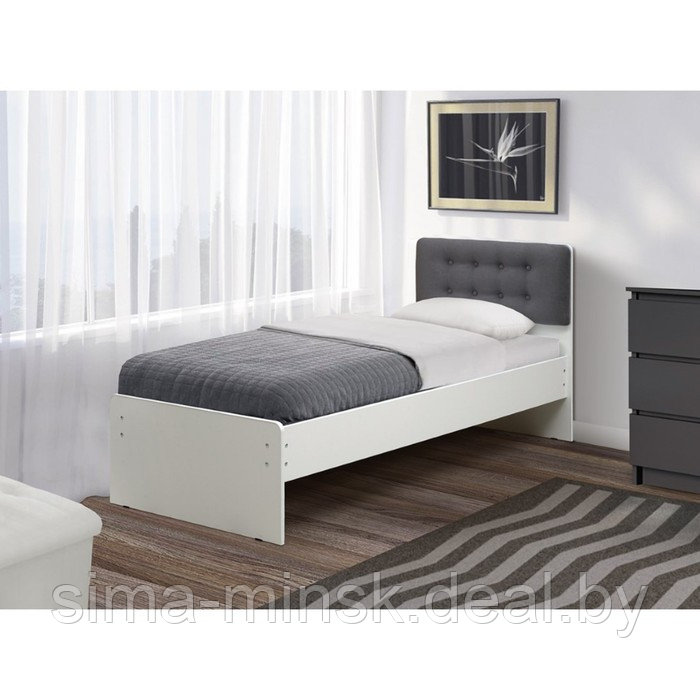 Кровать №6 с мягкой головной спинкой, 900×1900 мм, велюр 032, цвет белый - фото 1 - id-p204284799
