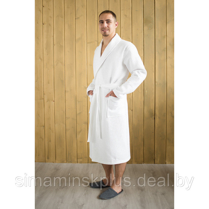 Халат мужской, шалька, размер 52, цвет белый, вафля - фото 2 - id-p204282286