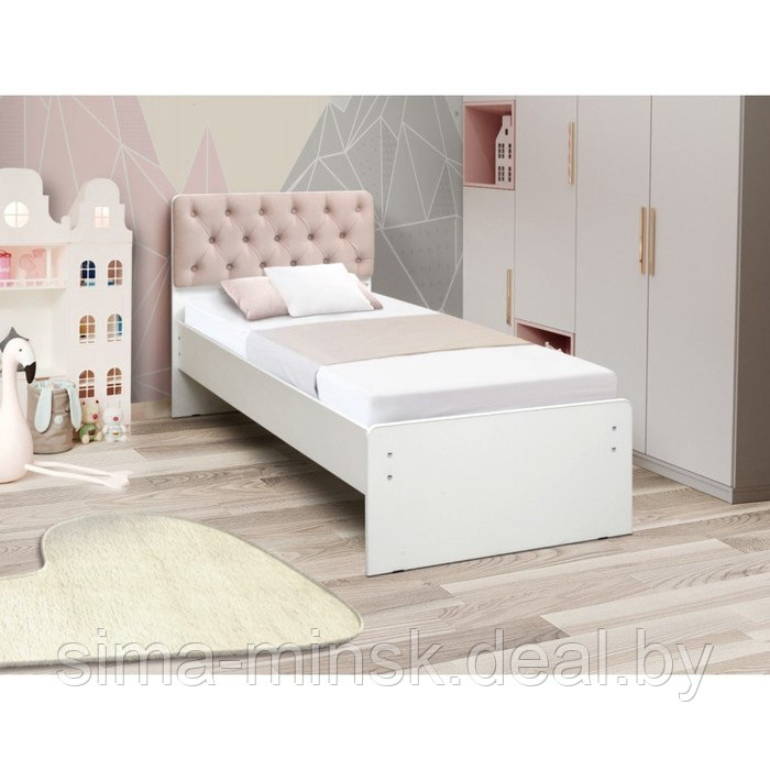Кровать №7 с мягкой головной спинкой, 900×1900 мм, каретная стяжка, велюр 016, цвет белый - фото 1 - id-p204284804