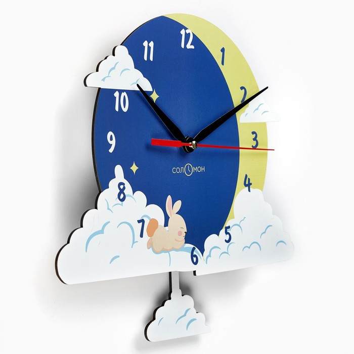 Часы настенные, серия: Детские, "Зайчик на облаке", с маятником, 29 х 30 см - фото 2 - id-p204289106