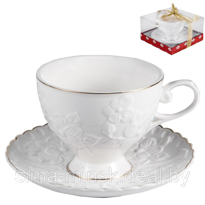 Чайный набор Balsford «Грация», 2 предмета, 220 мл, белый рельефный рисунок с золотом - фото 1 - id-p204287132