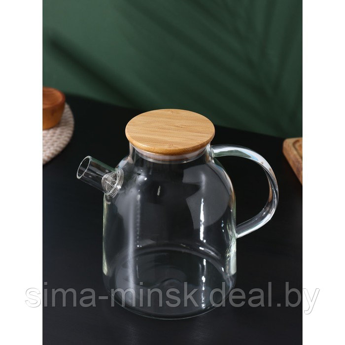 Чайник стеклянный заварочный с бамбуковой крышкой и металлическим фильтром BellaTenero «Эко», 1,8 л - фото 5 - id-p204286263