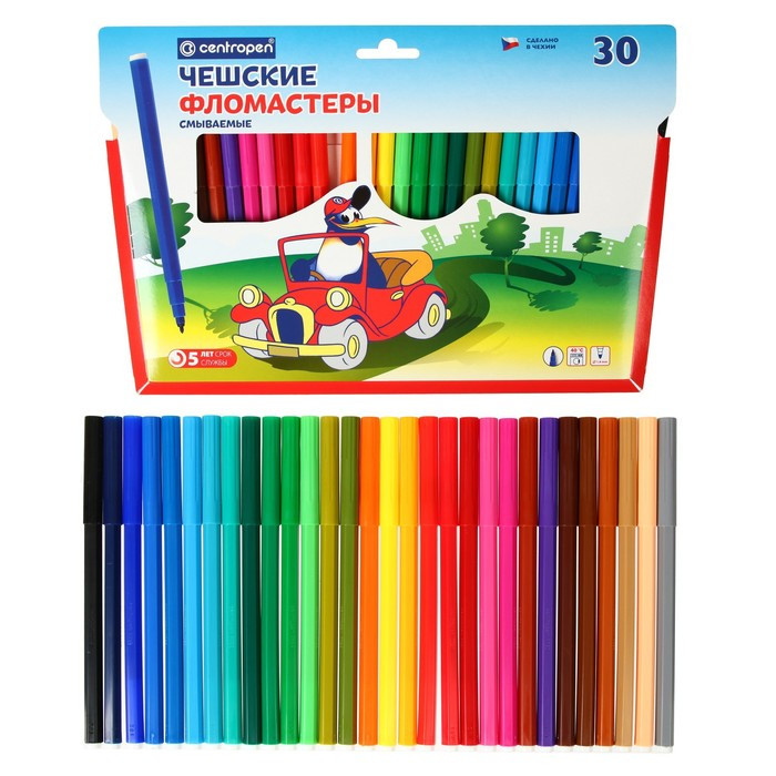Фломастеры 30 цветов 1.8 мм Centropen 7790 "Пингвины", пластиковый конверт, линия 1.0 мм - фото 1 - id-p204290246