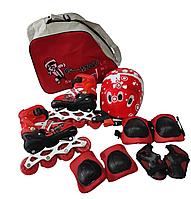 Роликовые коньки детские ролики набор с защитой и шлемом, раздвижные в сумке 34-37 красный