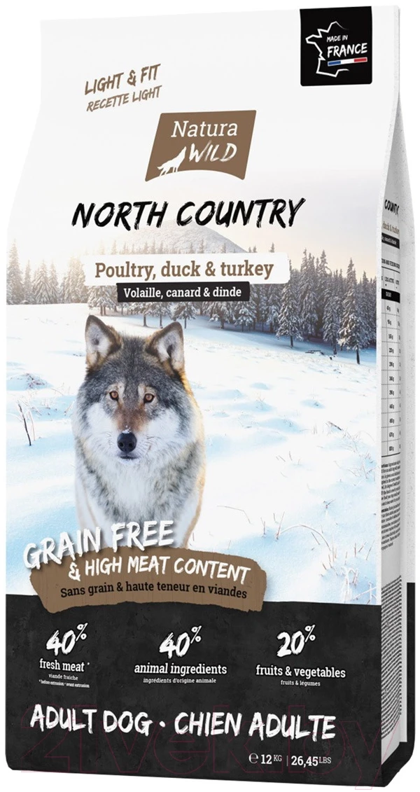 "Natura Wild" North Country беззерновой корм для собак контроль веса с курицей, уткой и индейкой 12кг