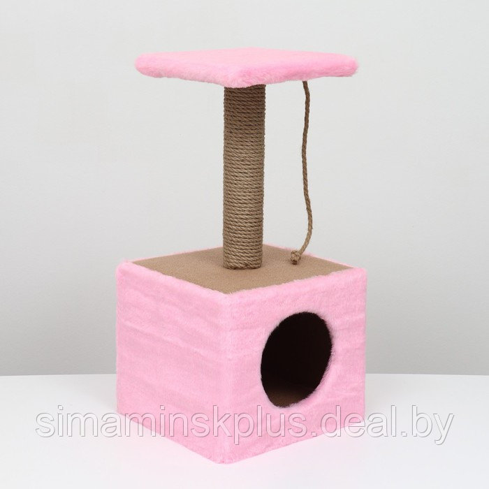 Домик для животных, с когтеточкой и полкой, джут, 32 х 32 х 64, розовый - фото 1 - id-p204299403