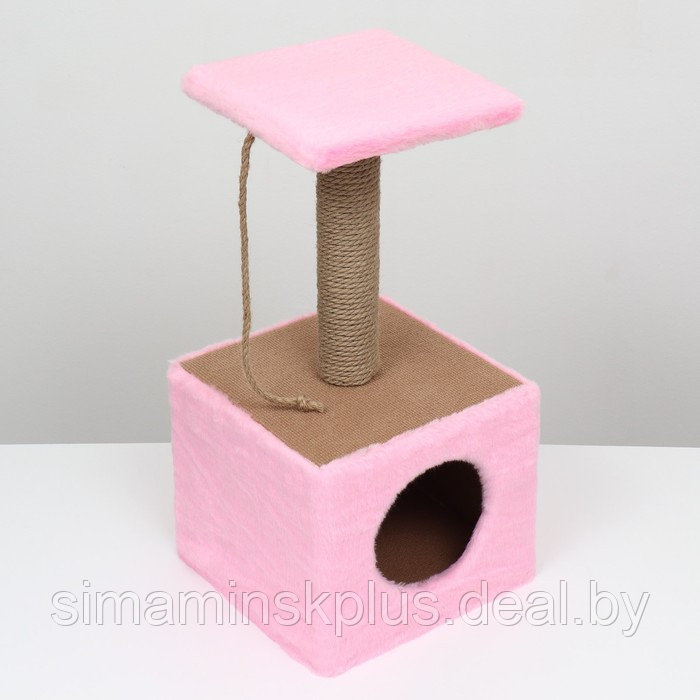 Домик для животных, с когтеточкой и полкой, джут, 32 х 32 х 64, розовый - фото 3 - id-p204299403