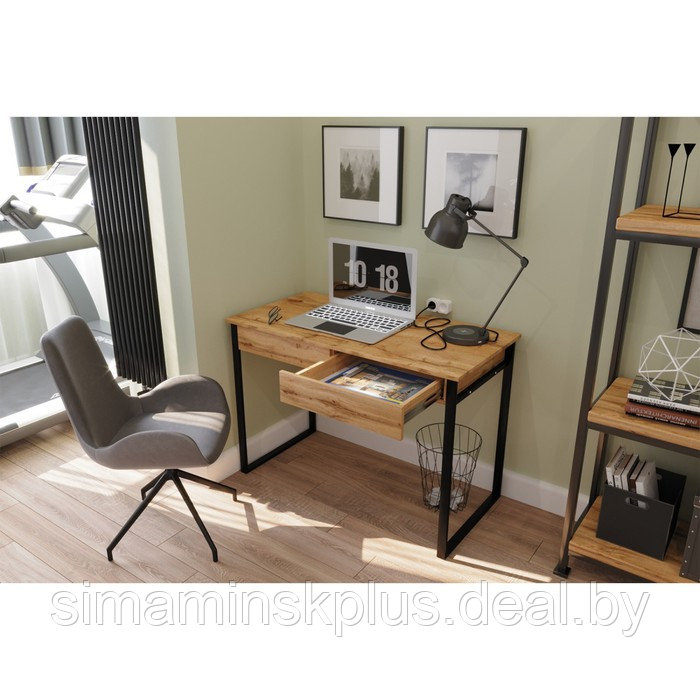 Стол письменный, 1100×550×770 мм, ЛДСП / металл, цвет дуб вотан / чёрный муар - фото 1 - id-p204299640