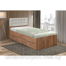 Кровать №6 с ящиками и мягкой головной спинкой, 900×1900 мм, велюр 002, цвет дуб крафт