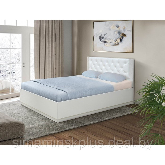 Кровать «Венеция 12.3», 1200×2000 мм, ЛДСП белый, МДФ ясень кремовый матовый, кожзам белый - фото 1 - id-p204300050