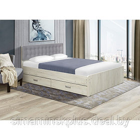 Кровать №6 с ящиками и мягким изголовьем, 1200×1900 мм, велюр 321, цвет дуб крафт белый