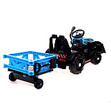 Электромобиль «Трактор», с прицепом, цвет синий, фото 3