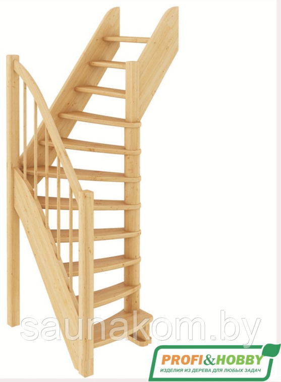 Лестница из сосны ЛС-91м/Левая, Базовая, под покраску - фото 2 - id-p204311062