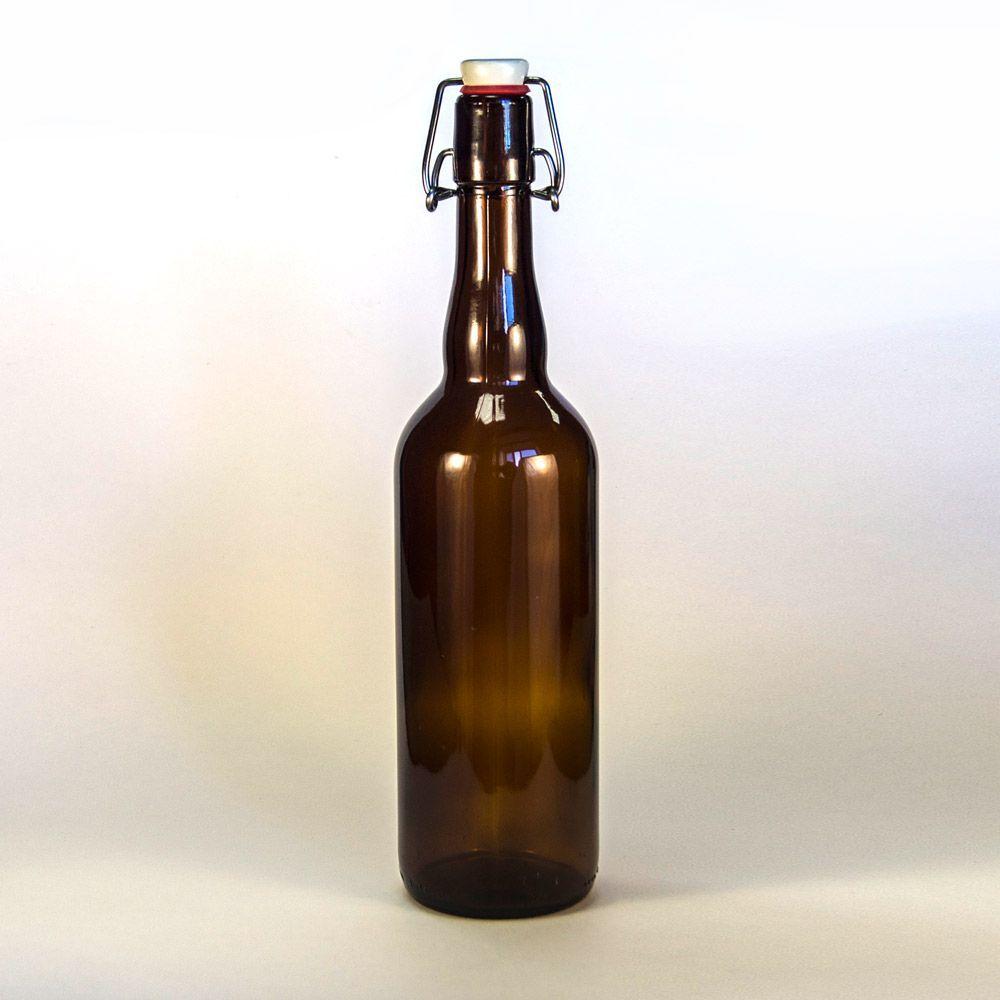 Стеклянная бутылка 0,750 л. (750 мл.) «Бугельная» (Коричневая) с пробкой