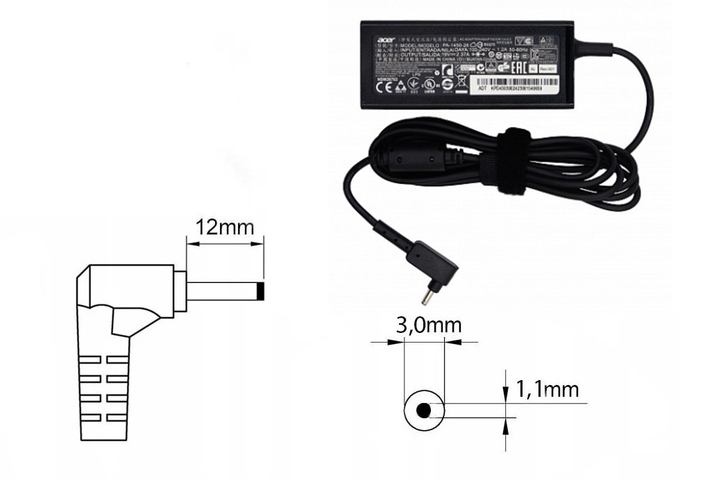 Оригинальная зарядка (блок питания) для ноутбука Acer PA-1450-26, 45W, штекер 3.0x1.1мм (new type)