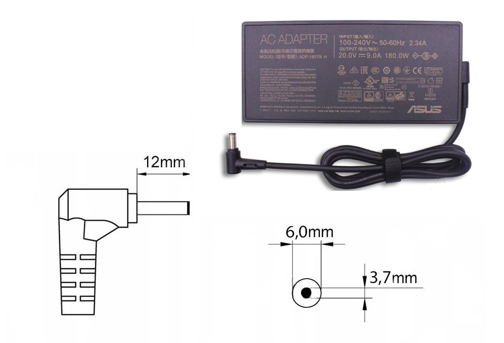 Оригинальная зарядка (блок питания) для ноутбука Asus ADP-180TB H, A20-180P1A, 180W, штекер 6.0x3.7 мм - фото 1 - id-p204362264