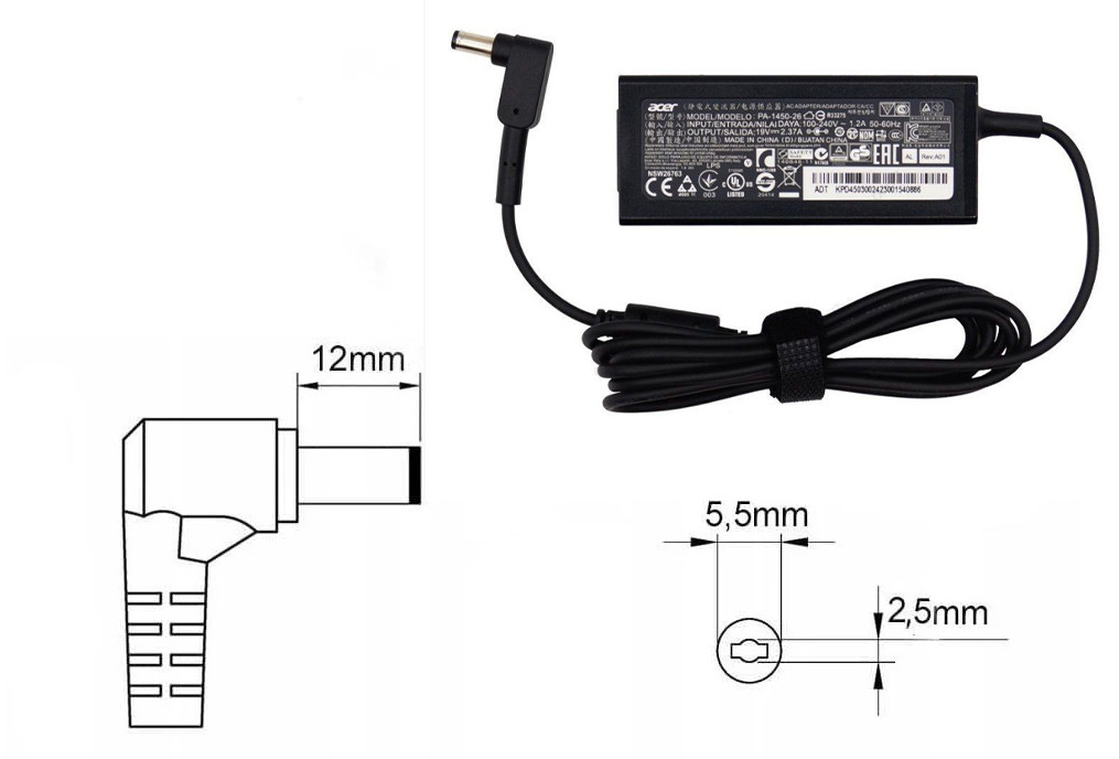 Оригинальная зарядка (блок питания) для ноутбука Acer PA-1450-26, 45W, штекер 5.5x2.5 мм