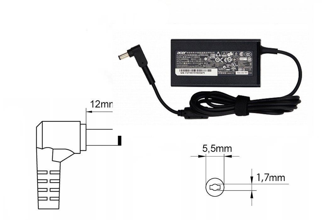 Оригинальная зарядка (блок питания) для ноутбука Acer PA-1650-86, 65W, штекер 5.5x1.7 мм (new type) - фото 1 - id-p204362269