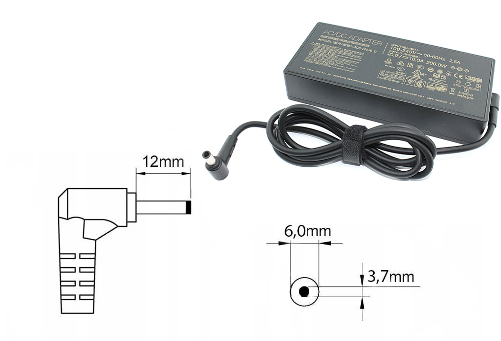 Оригинальная зарядка (блок питания) для ноутбука ASUS ADP-200JB D, 200W, Slim, штекер 6.0x3.7мм