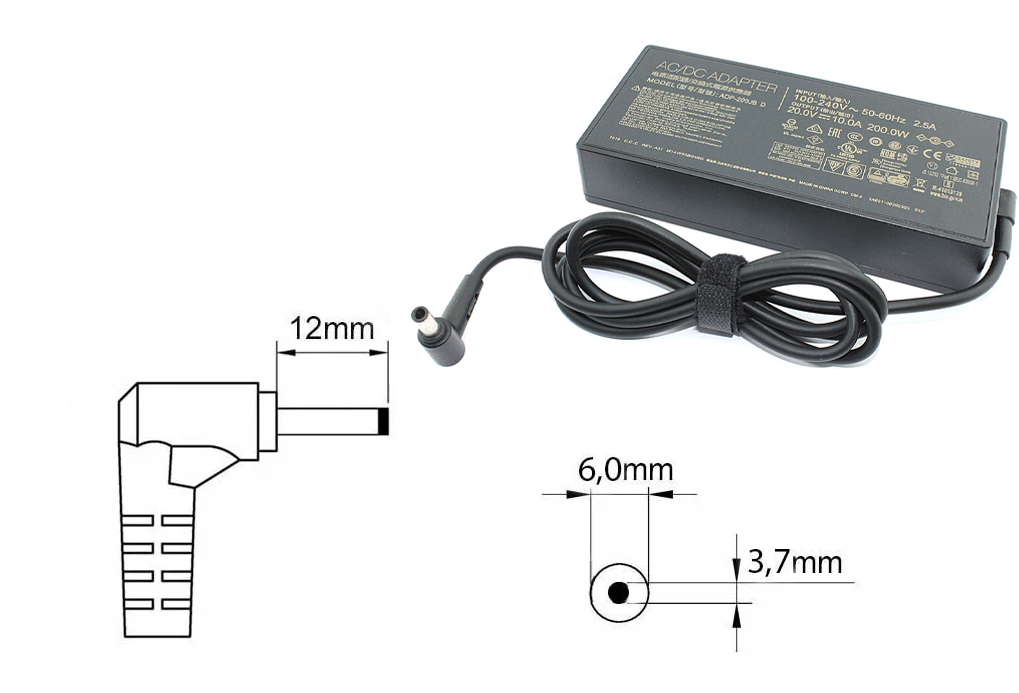 Оригинальная зарядка (блок питания) для ноутбука ASUS ADP-200JB D, 200W, Slim, штекер 6.0x3.7мм - фото 1 - id-p204362270