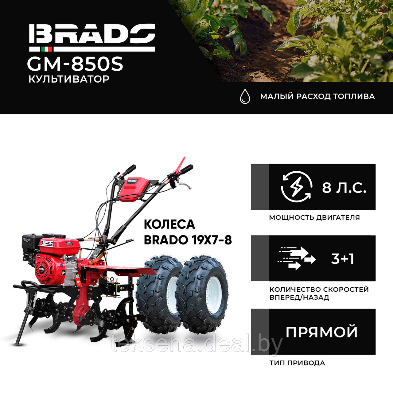 Культиватор BRADO GM-850S + колеса BRADO 19х7-8 (комплект) - фото 1 - id-p197845702