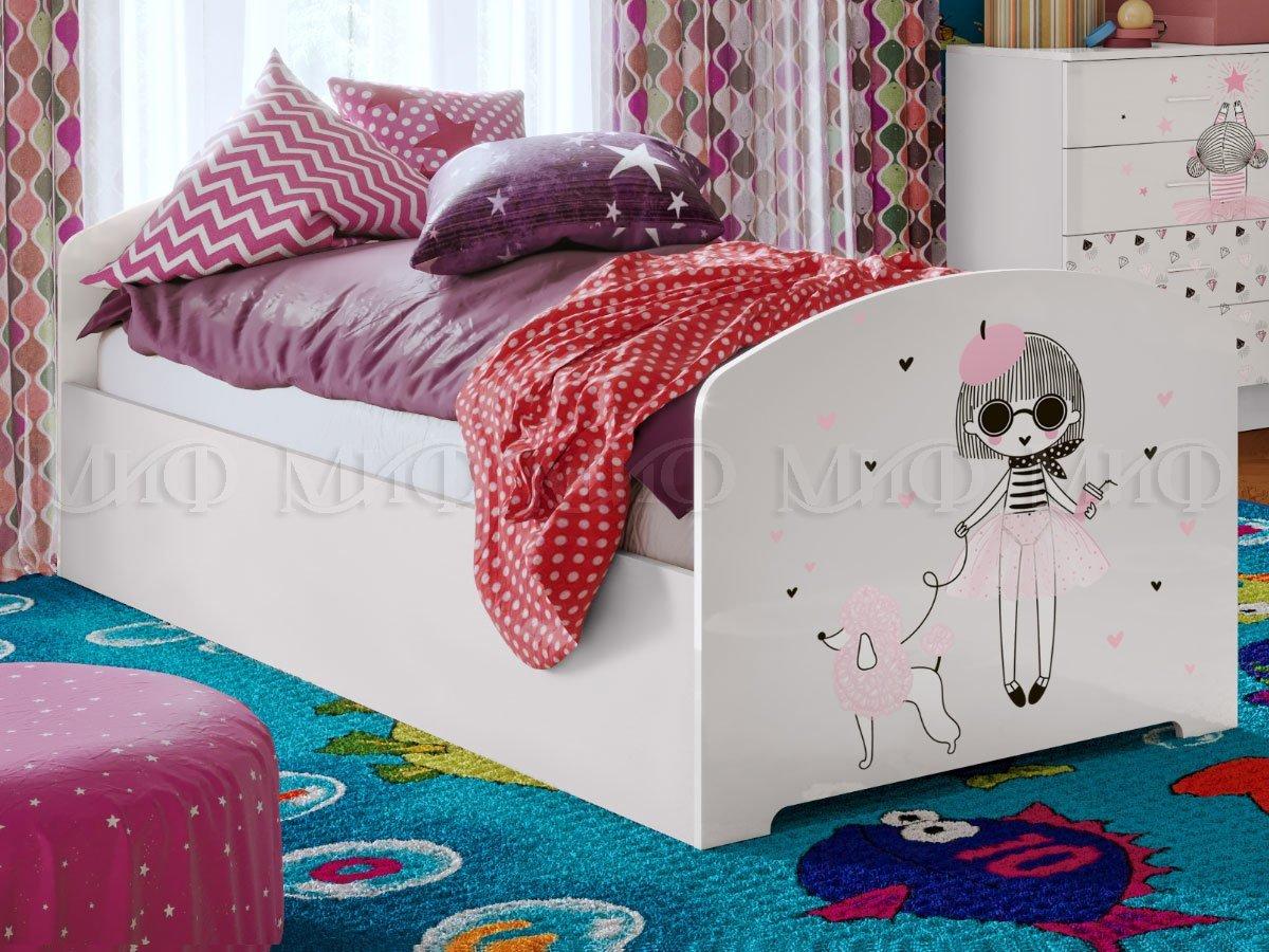 Кровать детская Юниор-2 Мальвина 0,8м белый - МиФ - фото 1 - id-p204372590