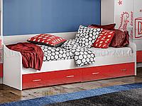 Кровать детская Вега Алфавит 0,9м белый/красный металлик с ящиками - МиФ
