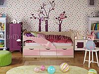 Кровать детская Дельфин-1 1,6м дуб беленый/розовый глянец - МиФ