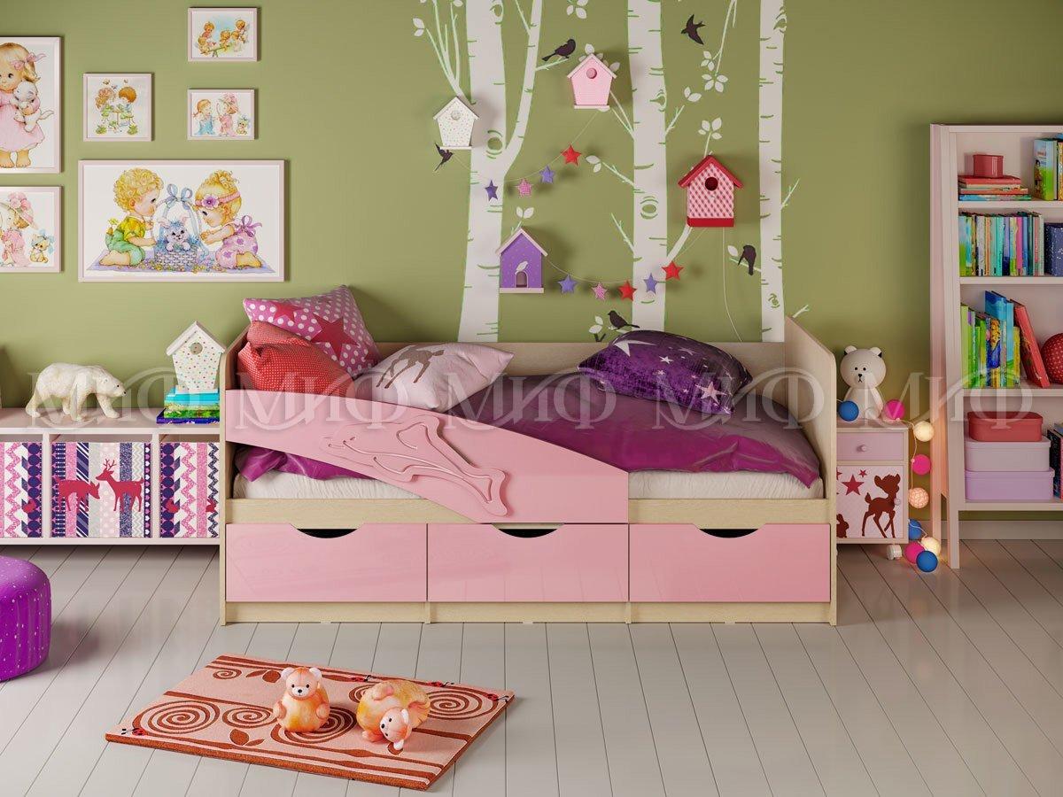 Кровать Дельфин 1.6*0.8м (Розовый металлик / Дуб беленый) МИФ - фото 1 - id-p204372774