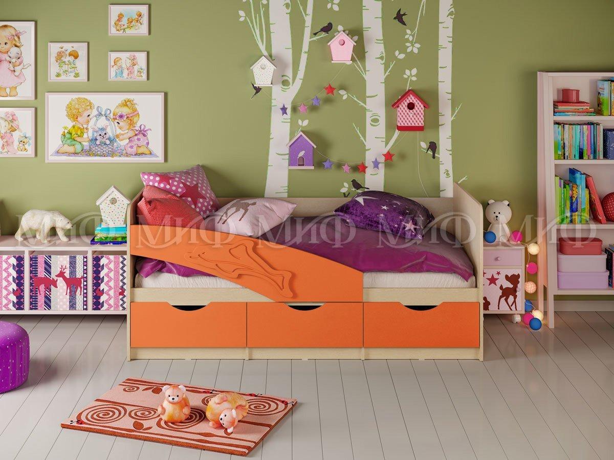 Кровать Дельфин 1.8*0.8м (Оранжевый металлик / Дуб беленый) МИФ - фото 1 - id-p204372792