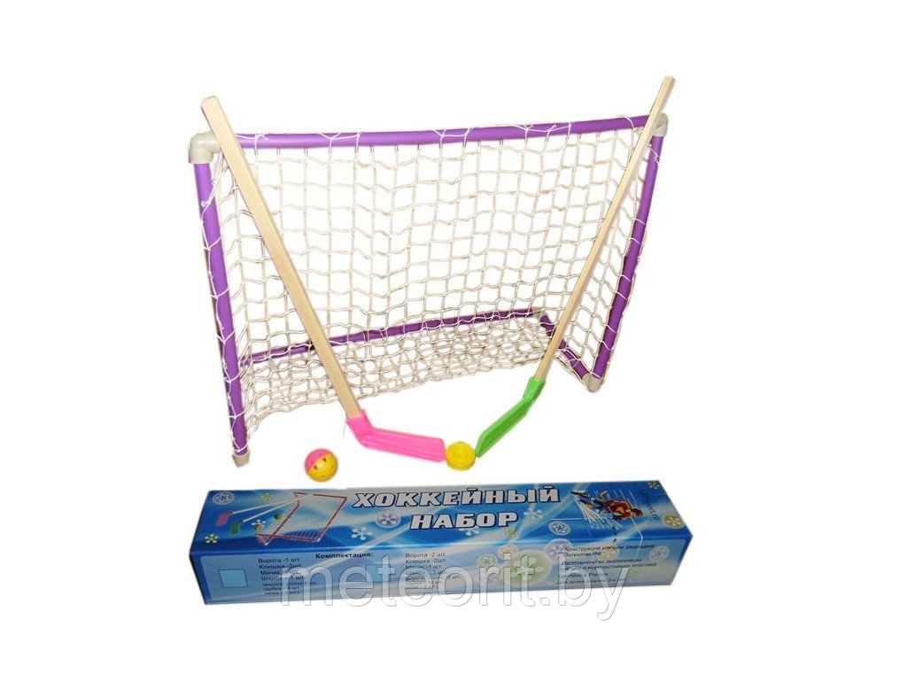 Хоккейный набор (2клюшки+2ворот с сеткой+шайба+мячик) в коробке