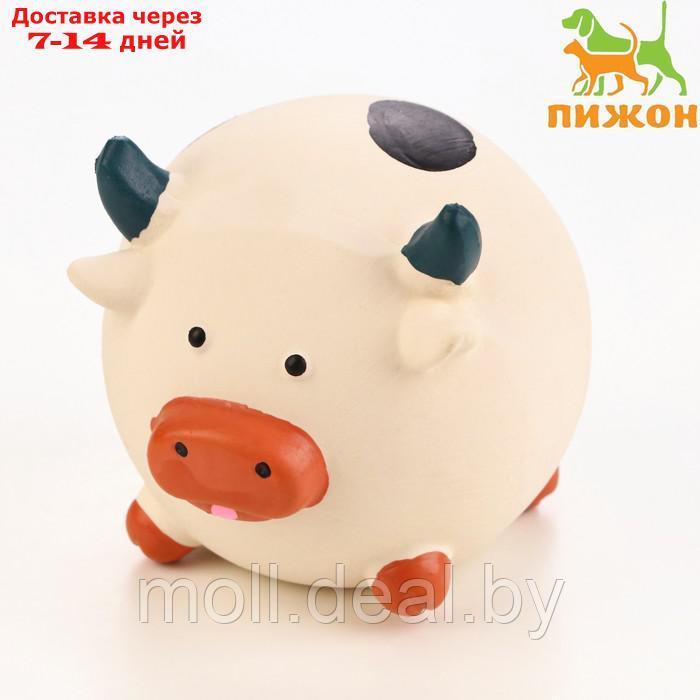 Игрушка пищащая для собак из латекса "Корова-Мяч", 8 см, белая - фото 1 - id-p204354000