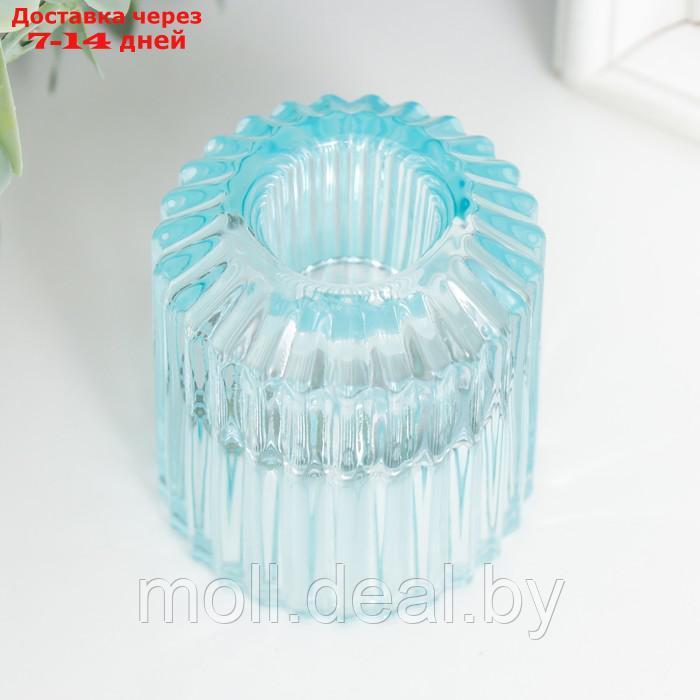 Подсвечник стекло на 1 свечу "Долли" d-2,5 см, 4 см голубой 6х5х5 см - фото 1 - id-p204354410