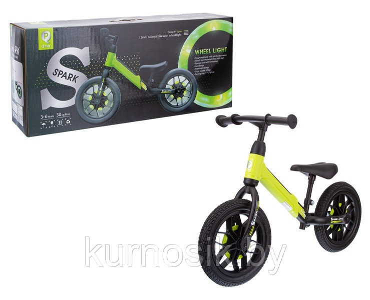 Беговел со светящимися колесами для детей Qplay Spark Balance Bike, желтый - фото 6 - id-p204390282