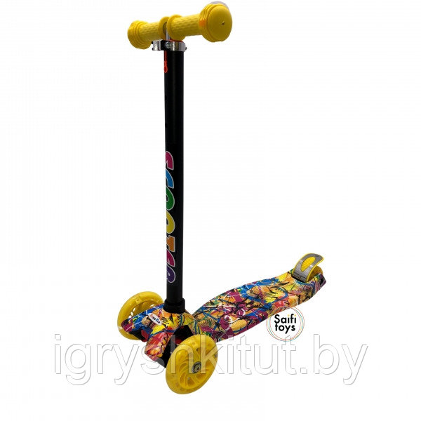 Детский самокат 21st Scooter Maxi ,скутер макси, цвет ЖЁЛТЫЙ граффити - фото 2 - id-p172944030