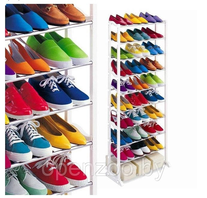 Полка для обуви металлическая (органайзер обувница) Amazing Shoe Rack, 30 пар - 10 полок Белая - фото 3 - id-p110452724