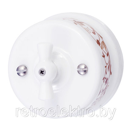 Выключатель фарфоровый поворотный 2-клавишный Bironi, БЕЛЫЙ ДЕКОР, фото 2