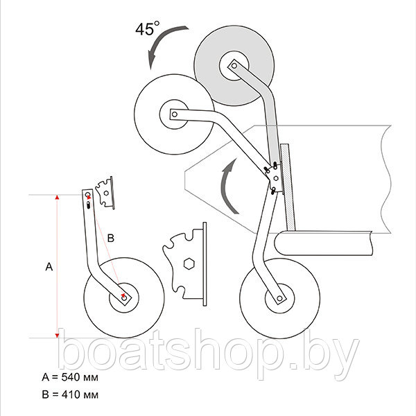Транцевые колёса перекидные удлинённые для лодок с НДНД Комбо - фото 3 - id-p204401862