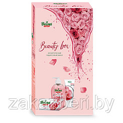 Косметический набор "Ассорти" "Beauty box": жидкое крем мыло роза - 280г, крем-мыло роза - 90г, крем роза -