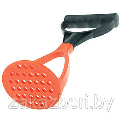 "Самурай" Картофелемялка для тефлоновой посуды пластмассовая, 23х9,2х7,7см, V-ручка, цвет - зелено-оранжевый