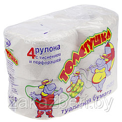 Туалетная бумага 2-слойная "Толстушка" 4 рулона, сырье - вторичное волокно, с перфорацией и тиснением,