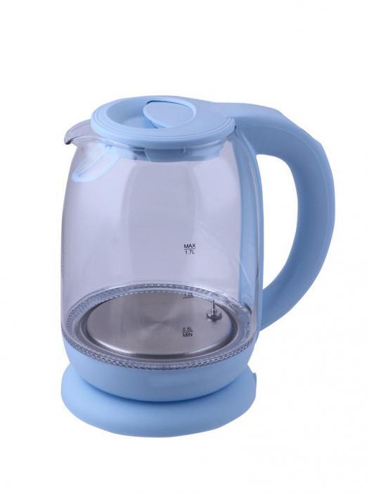 Чайник электрический стеклянный Kitfort KT-640-1 голубой электрочайник прозрачный жаропрочный