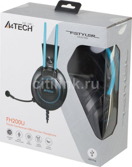 Гарнитура A4TECH Fstyler FH200U, для компьютера, накладные, проводные, серый / синий [fh200u blue] - фото 3 - id-p204186408